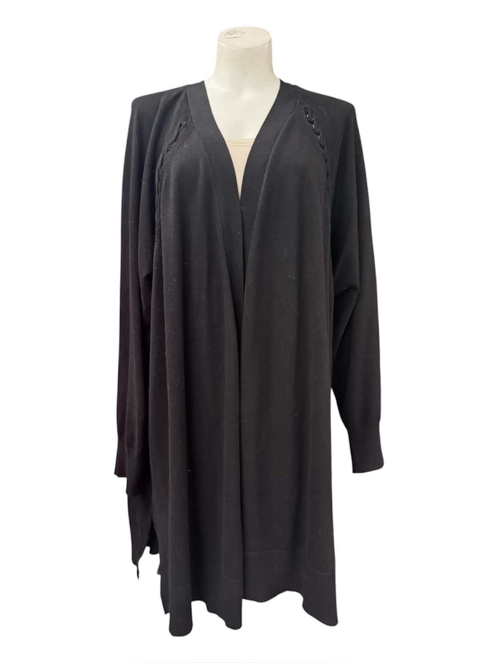 Verve Ami Black Open-Front Long Knit Robe Cardigan Size 3X